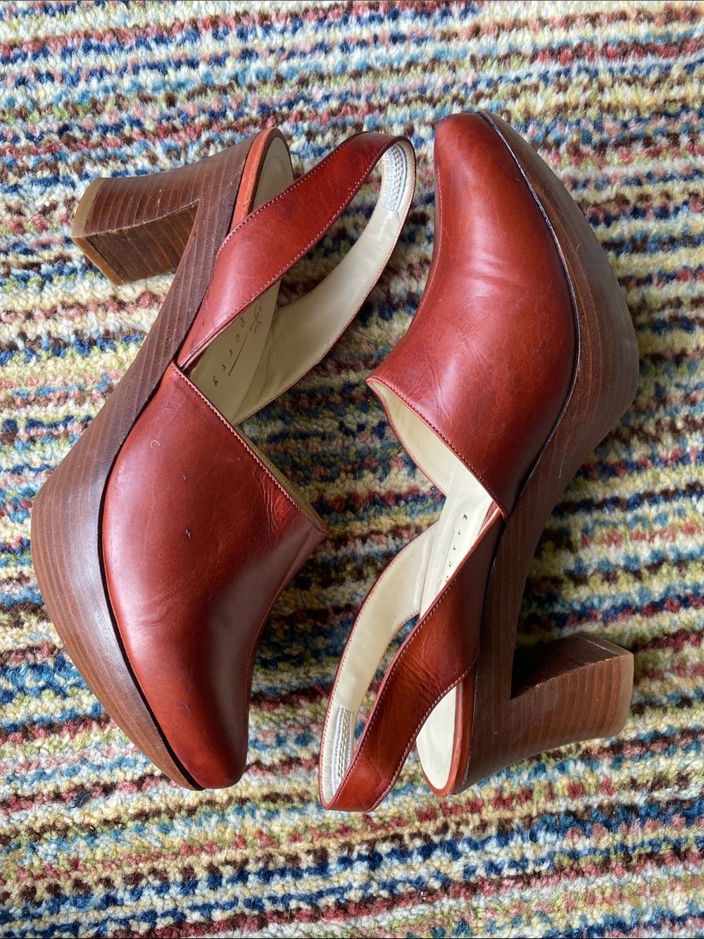Women’s Leather Slingback Platform Heel in Rustic Red
